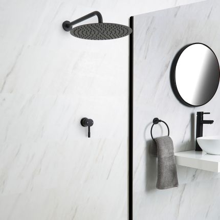 Milano Nero - Black Shower with Wall Mounted Round Shower Head (1 Outlet)