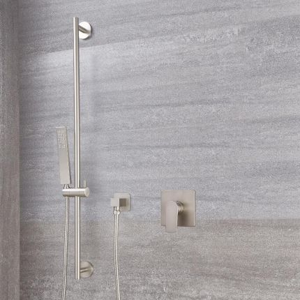 Milano Hunston - Brushed Nickel Shower with Square Hand Shower and Riser Rail (1 Outlet)