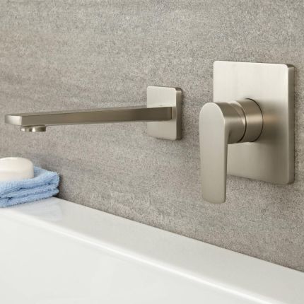 Milano Hunston - Modern Wall Mounted Basin or Bath Mixer Tap - Brushed Nickel