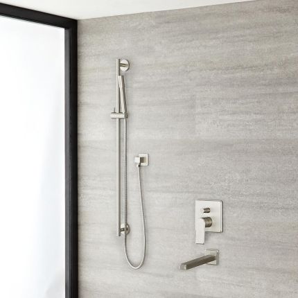 Milano Ashurst - Manual Diverter Shower Valve, Riser Rail Kit and Spout - Brushed Nickel (2 Outlet)