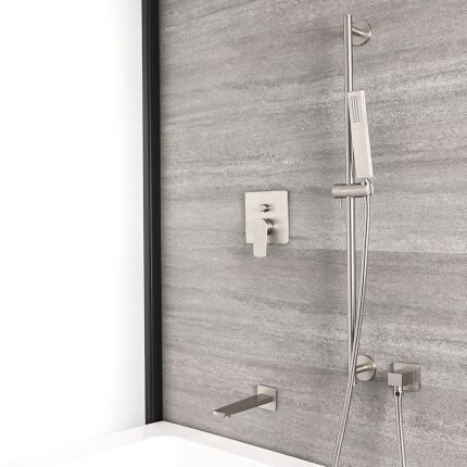Milano Hunston - Manual Diverter Shower Valve, Riser Rail Kit and Spout - Brushed Nickel