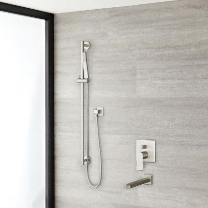 Milano Hunston - Manual Diverter Shower Valve, Riser Rail Kit and Spout - Brushed Nickel