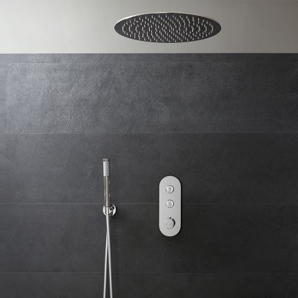 Milano Orta - Chrome Thermostatic Push Button Shower with Recessed Shower Head (2 Outlet) - Choice of Hand Shower