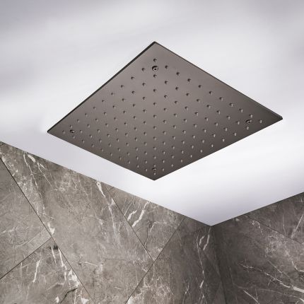 Milano Otto - Modern 400mm Square Ceiling Mounted Recessed Shower Head - Black Nickel