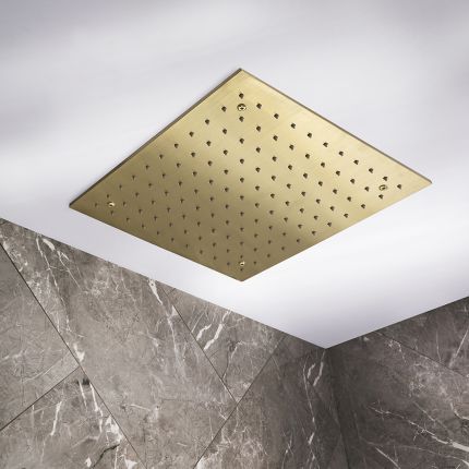 Milano Ayanna - Modern 400mm Square Ceiling Mounted Recessed Shower Head - Brushed Brass