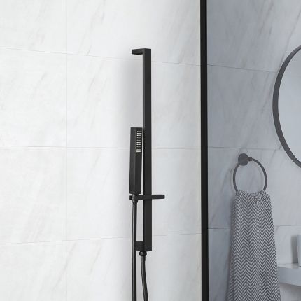 Milano Preto - Modern Riser Rail Kit with Hand Shower and Integrated Elbow - Black