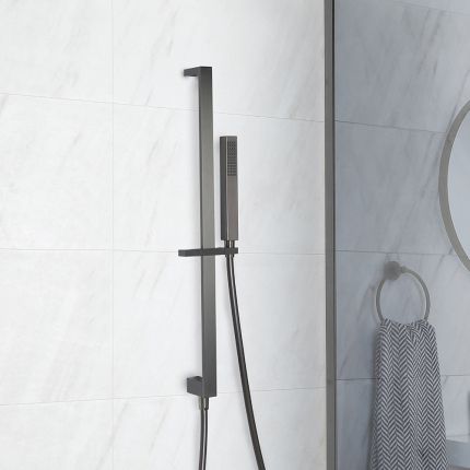 Milano Orno - Modern Riser Rail Kit with Hand Shower and Integrated Elbow - Gun Metal Grey