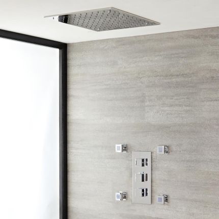 Milano Arvo - Chrome Thermostatic Shower with Recessed Shower Head and Body Jets (2 Outlet)