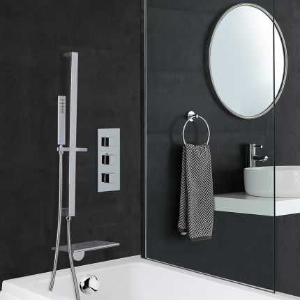 Milano Arvo - Chrome Thermostatic Shower with Hand Shower, Waterfall Bath Filler and Riser Rail (2 Outlet)