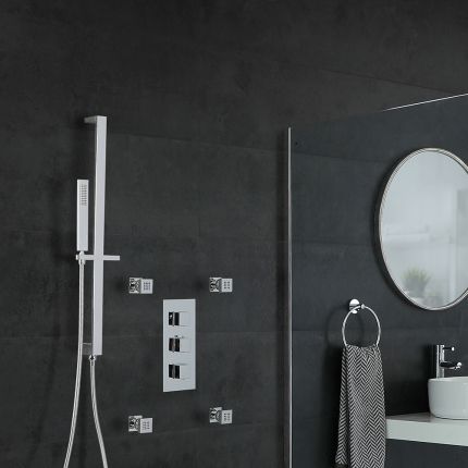 Milano Arvo - Chrome Thermostatic Shower with Hand Shower, Body Jets and Riser Rail (2 Outlet)