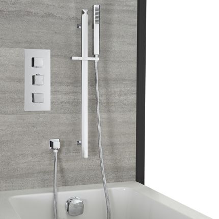 Milano Arvo - Chrome Thermostatic Shower with Overflow Bath Filler and Riser Rail with Hand Shower (2 Outlet)