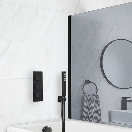 Milano Preto - Black Thermostatic Shower with Hand Shower and Overflow Bath Filler (2 Outlet)
