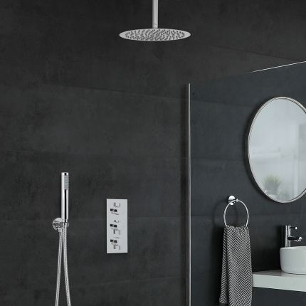 Milano Mirage - Chrome Thermostatic Shower with Ceiling Mounted Shower Head and Hand Shower (2 Outlet)