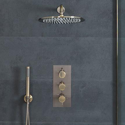 Milano Clarus - Thermostatic Shower with Shower Head and Hand Shower - Aged Gold (2 Outlet)