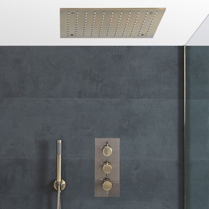 Milano Clarus - Thermostatic Shower with Recessed Shower Head and Hand Shower - Aged Gold
