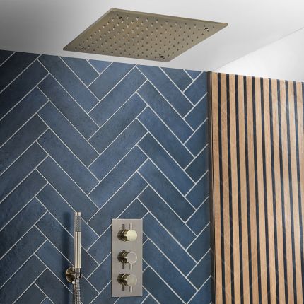 Milano Monet - Thermostatic Shower with Recessed Shower Head and Hand Shower - Antique Brass (2 Outlet)