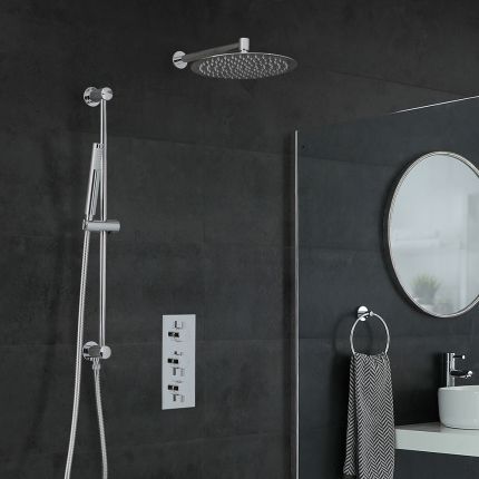 Milano Mirage - Chrome Thermostatic Shower with Wall Mounted Shower Head, Hand Shower and Riser Rail (2 Outlet)