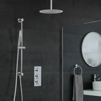 Milano Mirage - Chrome Thermostatic Shower with Ceiling Mounted Shower Head, Hand Shower and Riser Rail (2 Outlet)