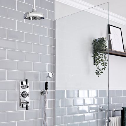 Milano Elizabeth - Chrome and Black Traditional Thermostatic Shower with Ceiling Mounted Shower Head and Hand Shower (2 Outlet)