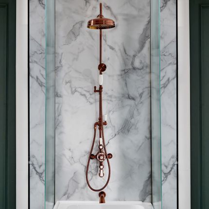 Milano Elizabeth - Brushed Copper Traditional Triple Exposed Thermostatic Shower with Grand Rigid Riser Rail and Wall Spout (3 Outlet)