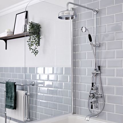 Milano Elizabeth - Chrome and Black Traditional Triple Exposed Thermostatic Shower with Grand Rigid Riser Rail and Wall Spout (3 Outlet)