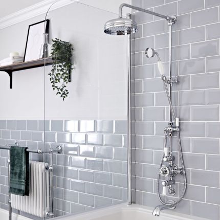 Milano Elizabeth - Chrome and White Traditional Triple Exposed Thermostatic Shower with Grand Rigid Riser Rail and Wall Spout (3 Outlet)