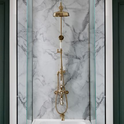 Milano Elizabeth - Brushed Brass Traditional Triple Exposed Thermostatic Shower with Grand Rigid Riser Rail and Wall Spout (3 Outlet)