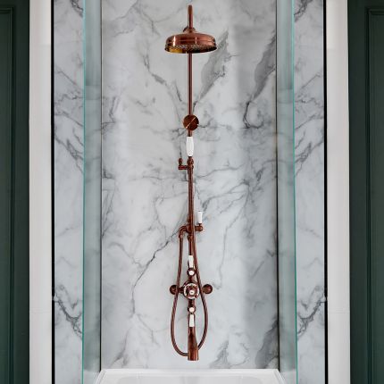 Milano Elizabeth - Brushed Copper Traditional Triple Exposed Thermostatic Shower with Grand Rigid Riser Rail and Bath Spout (3 Outlet)