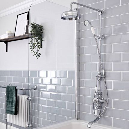 Milano Elizabeth - Chrome and White Traditional Triple Exposed Thermostatic Shower with Grand Rigid Riser Rail and Bath Spout (3 Outlet)