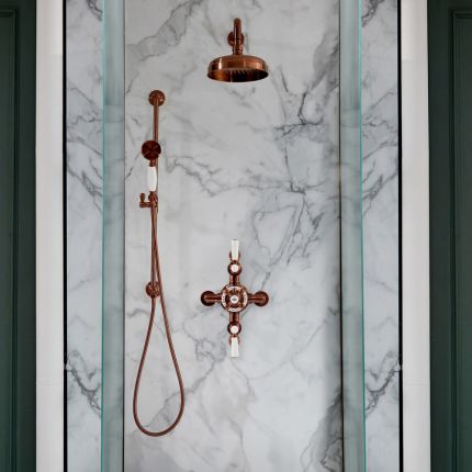 Milano Elizabeth - Brushed Copper Traditional Triple Exposed Thermostatic Shower with Shower Head and Riser Rail (2 Outlet)