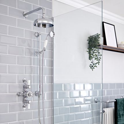 Milano Elizabeth - Chrome and White Traditional Triple Exposed Thermostatic Shower with Shower Head and Riser Rail (2 Outlet)