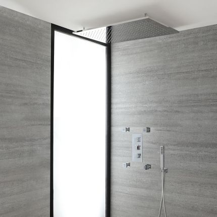 Milano Arvo - Chrome Thermostatic Shower with Diverter, Shower Head, Hand Shower and Body Jets (3 Outlet)
