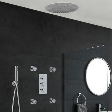 Milano Mirage - Chrome Thermostatic Shower with Diverter, Recessed Shower Head, Hand Shower and Body Jets (3 Outlet)