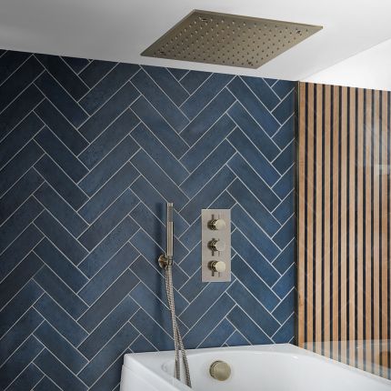 Milano Monet - Thermostatic Shower with Diverter, Recessed Shower Head, Hand Shower and Overflow Bath Filler - Antique Brass