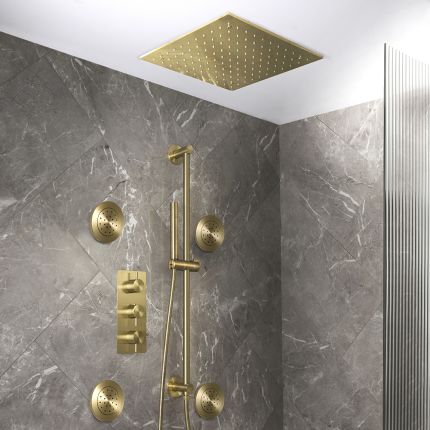 Milano Otto - Modern Thermostatic Shower with Recessed Shower Head, Body Jets and Riser Rail Kit - Choice of Finish (3 Outlets)