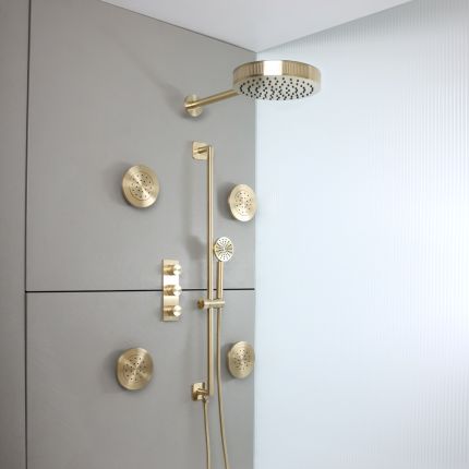 Milano Lune - Thermostatic Shower with Diverter, Shower Head, Body Jets and Riser Rail with Hand Shower (3 Outlet) - Choice of Finish
