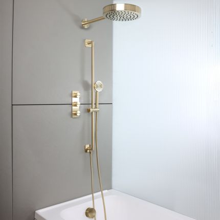 Milano Lune - Thermostatic Shower with Diverter, Shower Head, Overflow Bath Filler and Riser Rail with Hand Shower (3 Outlet) - Choice of Finish