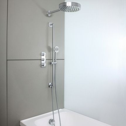 Milano Lune - Thermostatic Shower with Diverter, Shower Head, Overflow Bath Filler and Riser Rail with Hand Shower (3 Outlet) - Choice of Finish