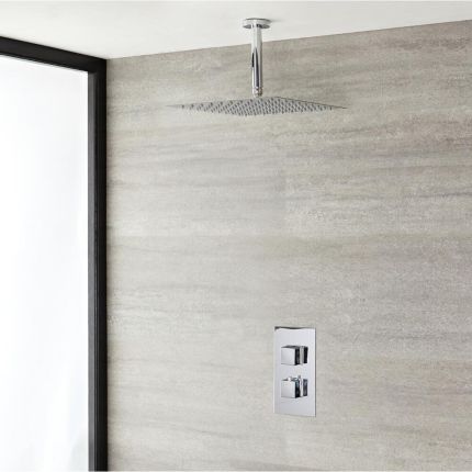 Milano Arvo - Chrome Thermostatic Shower with Slim Shower Head and Ceiling Arm (1 Outlet)