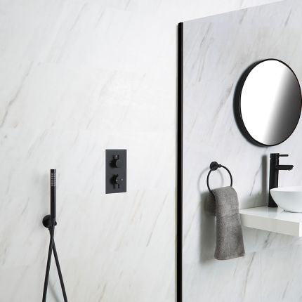 Milano Nero - Black Thermostatic Shower with Pencil Hand Shower Kit (1 Outlet)