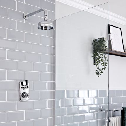 Milano Elizabeth - Chrome and Black Traditional Thermostatic Shower with Wall Mounted Round Shower Head (1 Outlet)