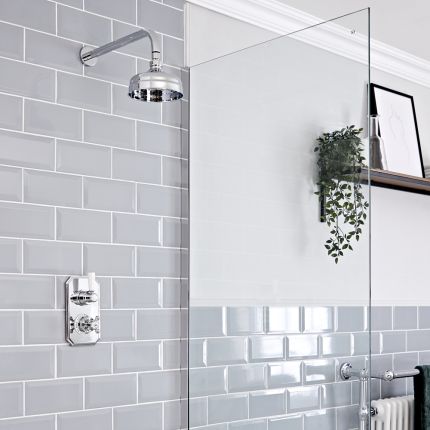 Milano Elizabeth - Chrome and White Traditional Thermostatic Shower with Wall Mounted Round Shower Head (1 Outlet)