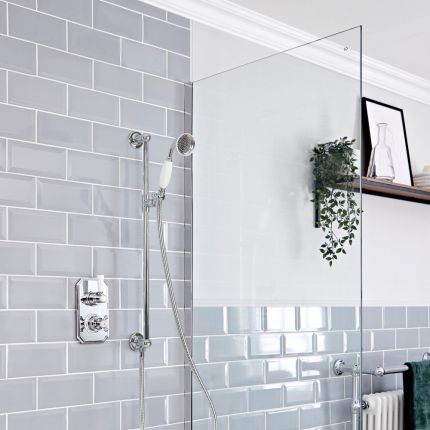 Milano Elizabeth - Chrome and White Traditional Thermostatic Shower with Round Hand Shower and Riser Rail (1 Outlet)