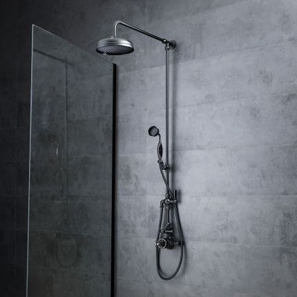 Milano Elizabeth - Black Traditional Twin Exposed Thermostatic Shower with Grand Rigid Riser Rail (2 Outlet)