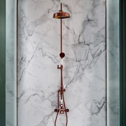 Milano Elizabeth - Brushed Copper Traditional Twin Exposed Thermostatic Shower with Grand Rigid Riser Rail (2 Outlet)