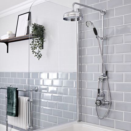 Milano Elizabeth - Chrome and Black Traditional Twin Exposed Thermostatic Shower with Grand Rigid Riser Rail (2 Outlet)