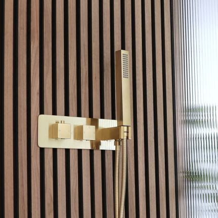 Milano Lyra - Thermostatic Shower with Diverter and Hand Shower - Brushed Brass