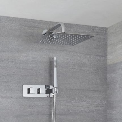 Milano Arvo - Chrome Thermostatic Shower with Diverter, Wall Mounted Shower Head and Hand Shower (2 Outlet)