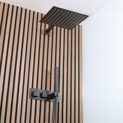 Milano Preto - Thermostatic Shower with Diverter, 300mm Shower Head and Hand Shower (2 Outlet) - Black