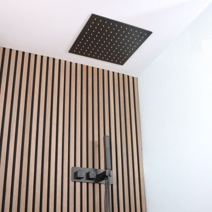 Milano Preto - Thermostatic Shower with Diverter, 400mm Recessed Head and Hand Shower (2 Outlet) - Black